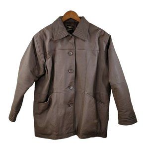 Vintage Size Large Leather Jacket Coat Button Up Western Cowgirl Rancher brown